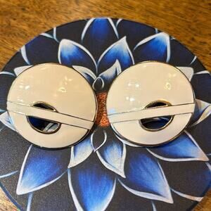 Vintage L. Bott Cream Enamel Gold tone earrings #C18